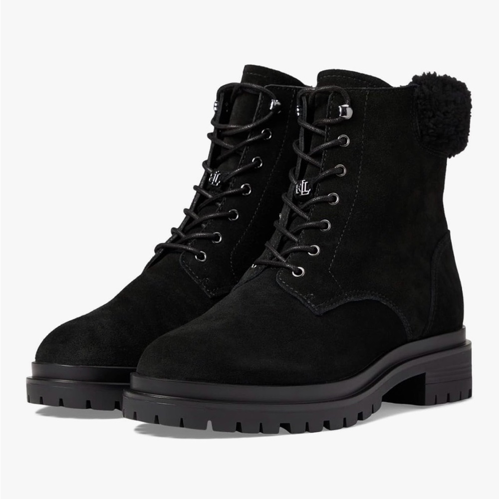 Ralph Lauren Black Suede Combat Boots